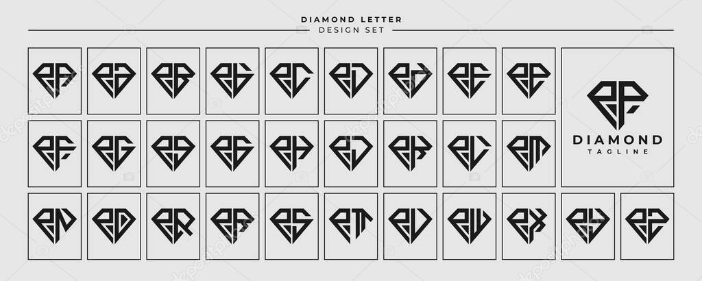 Line jewelry diamond letter P PP logo design set