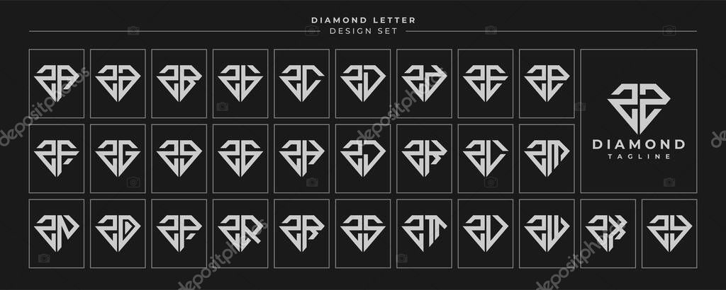 Set of luxury diamond crystal letter Z ZZ logo design