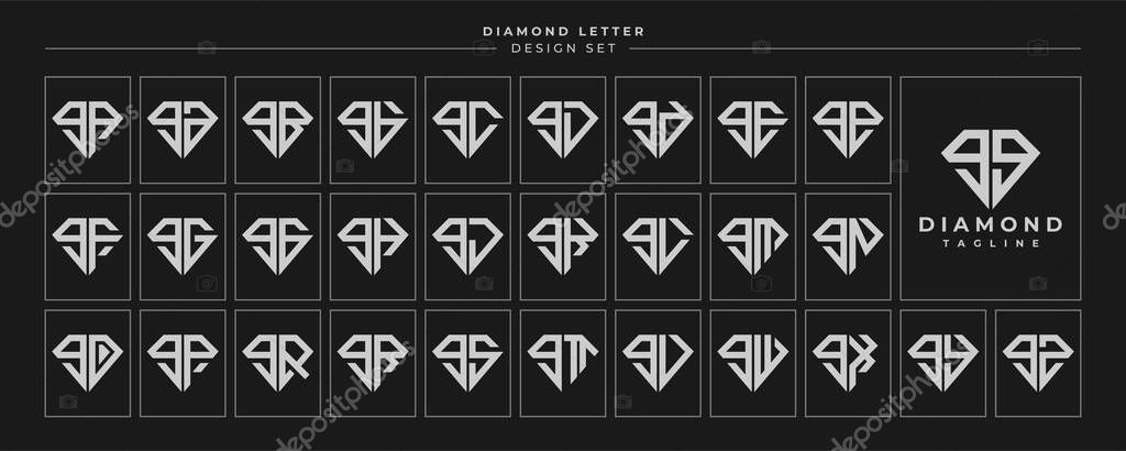 Set of diamond crystal lowercase letter G GG logo, number 9 99 design