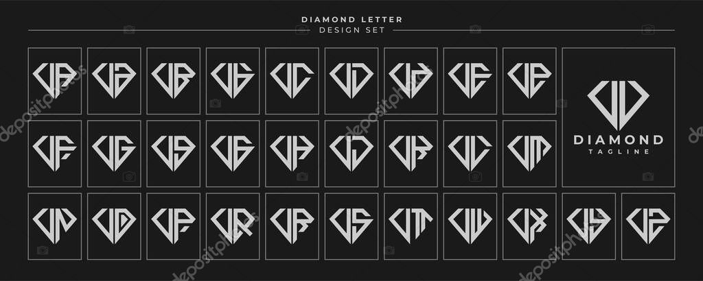 Set of luxury diamond crystal letter V VV logo design