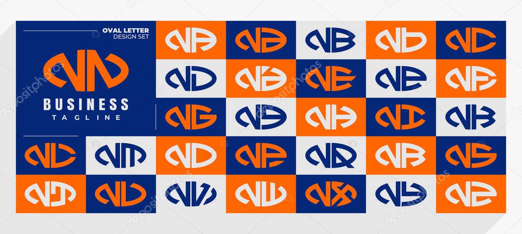Set of abstract line oval letter N NN logo design