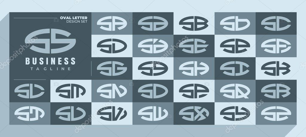 Modern curve ellipse letter S SS logo design bundle