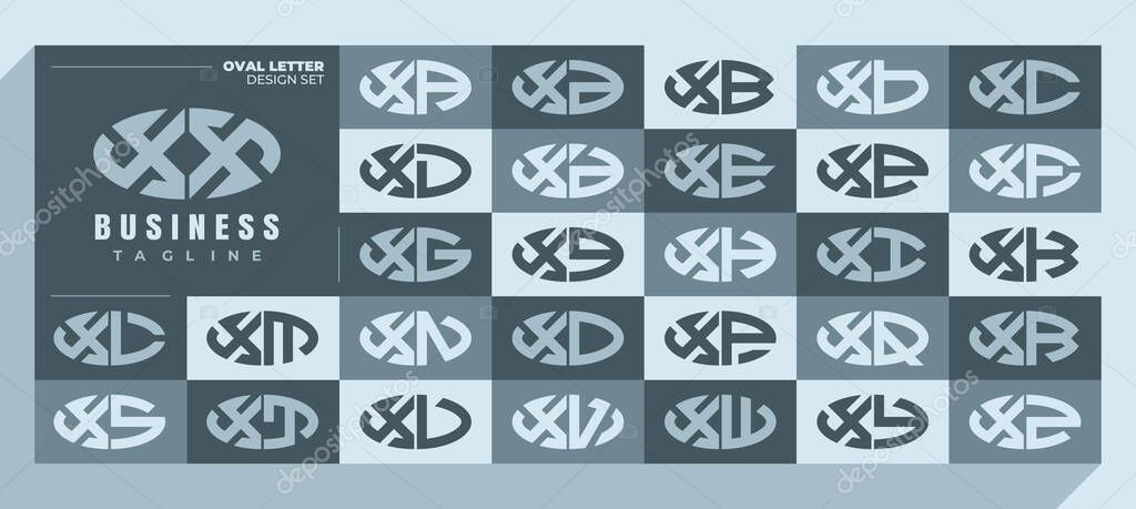 Modern curve ellipse letter X XX logo design bundle