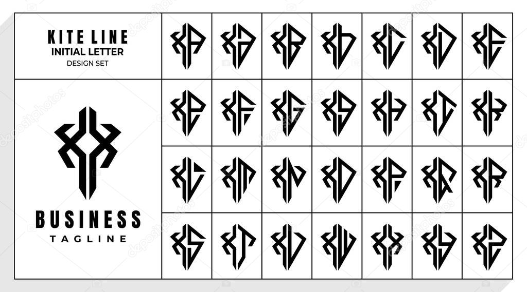 Set of abstract line kite letter X XX logo design