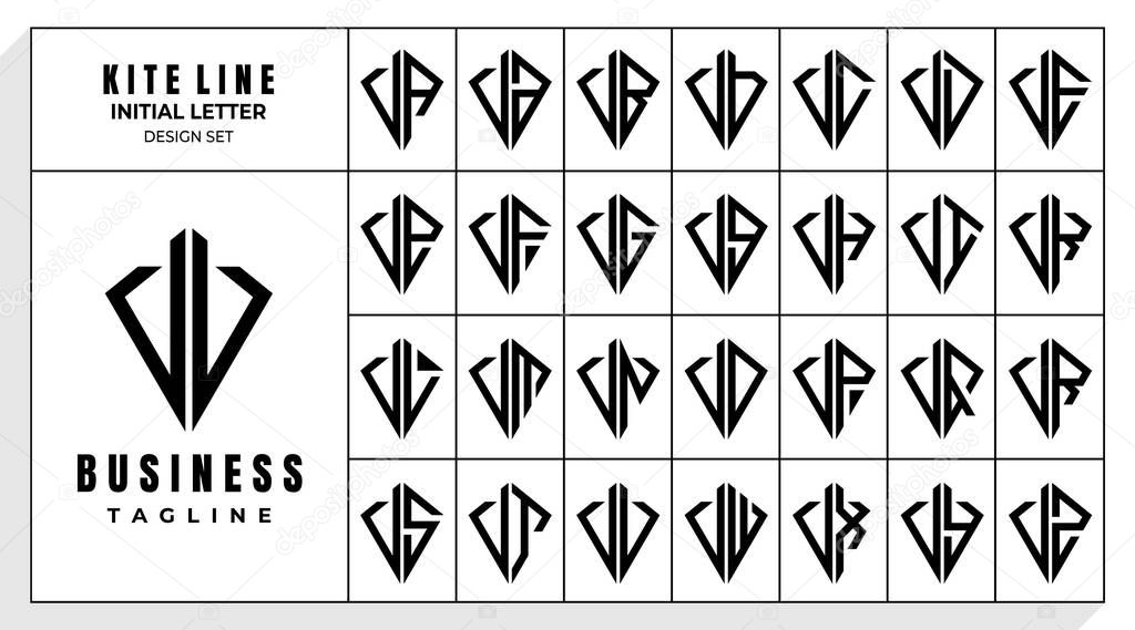 Set of abstract line kite letter V VV logo design