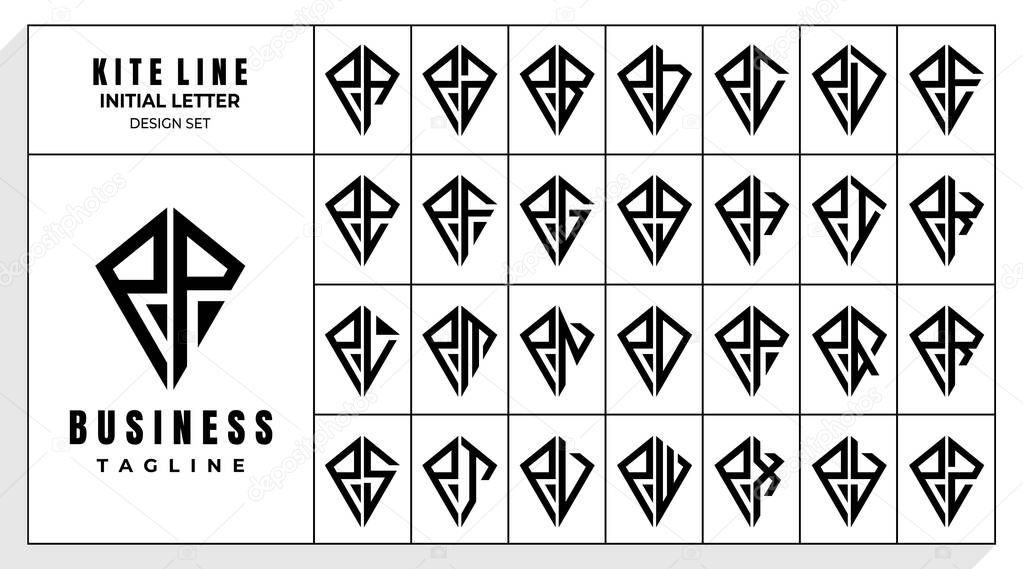 Set of abstract line kite letter P PP logo design