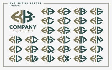 Luxury eye or leaf shape letter K KK logo design set clipart