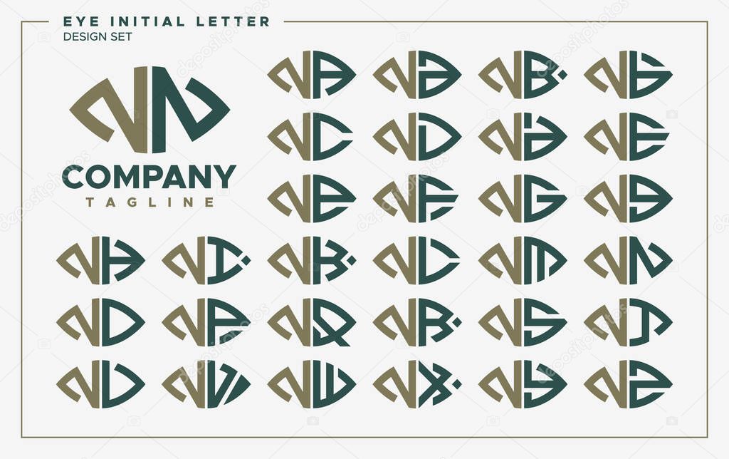 Luxury eye or leaf shape letter N NN logo design set