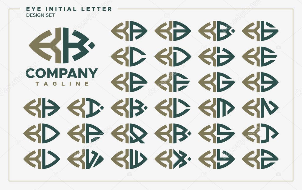 Luxury eye or leaf shape letter K KK logo design set