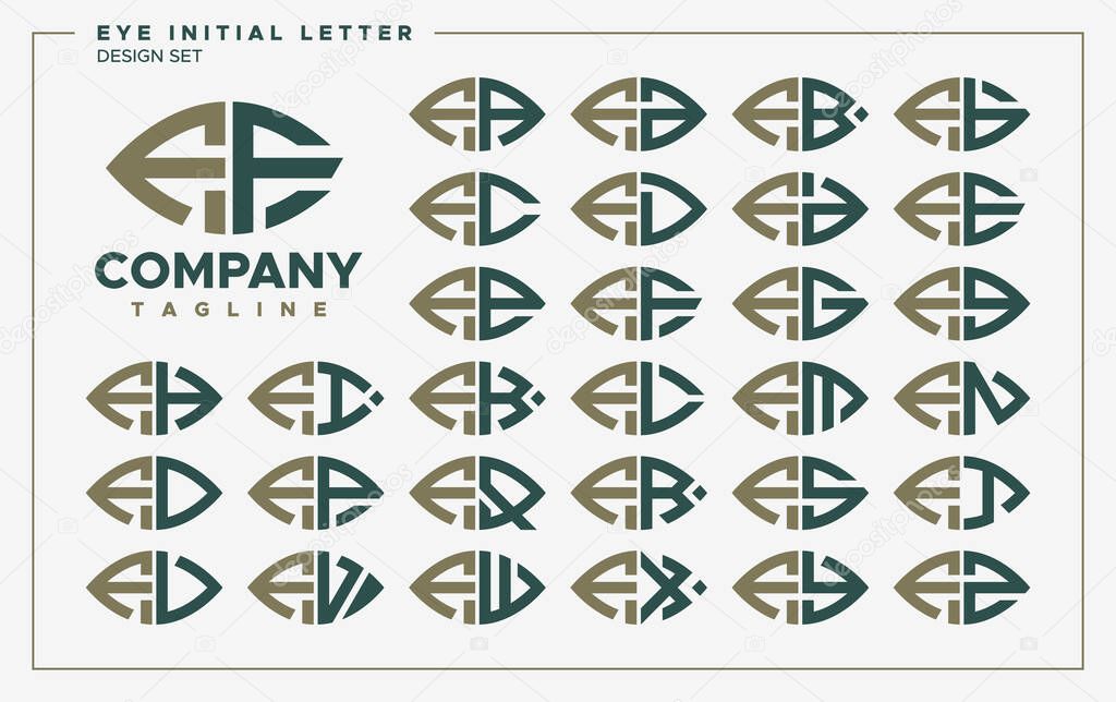 Luxury eye or leaf shape letter F FF logo design set
