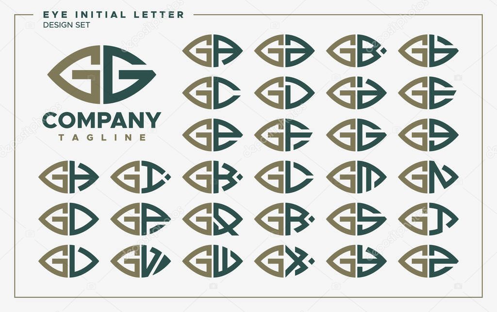 Luxury eye or leaf shape letter G GG logo design set