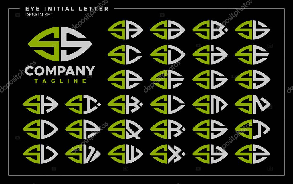 Bundle of line abstract eye or leaf letter S SS logo design