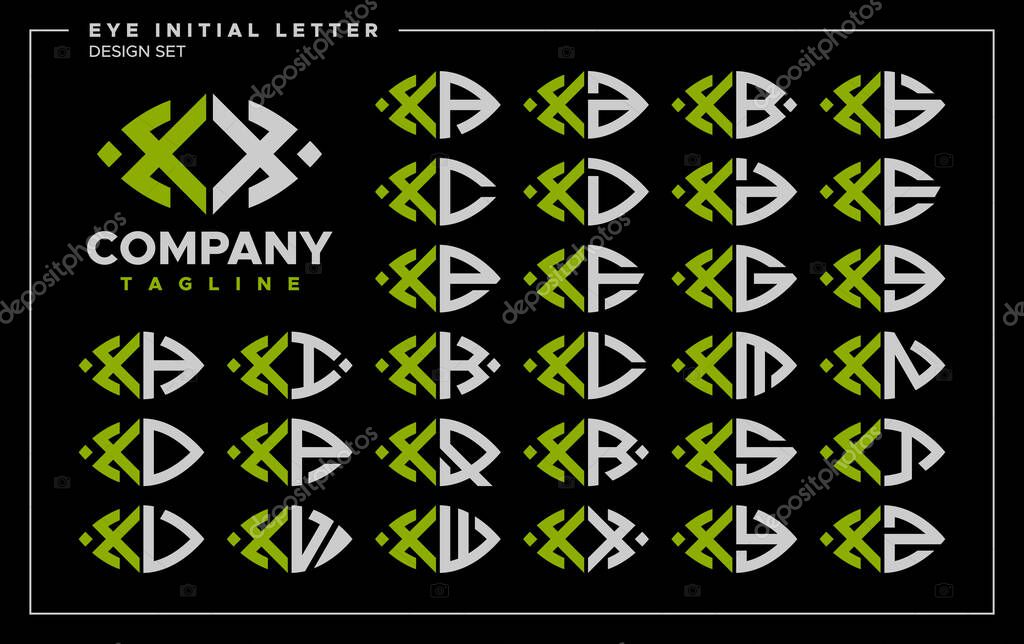 Bundle of line abstract eye or leaf letter X XX logo design