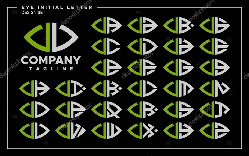 Bundle of line abstract eye or leaf letter U UU logo design
