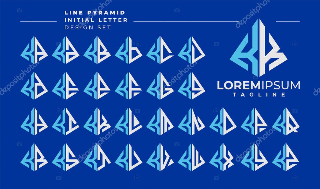 Line abstract pyramid initial letter K KK logo design set