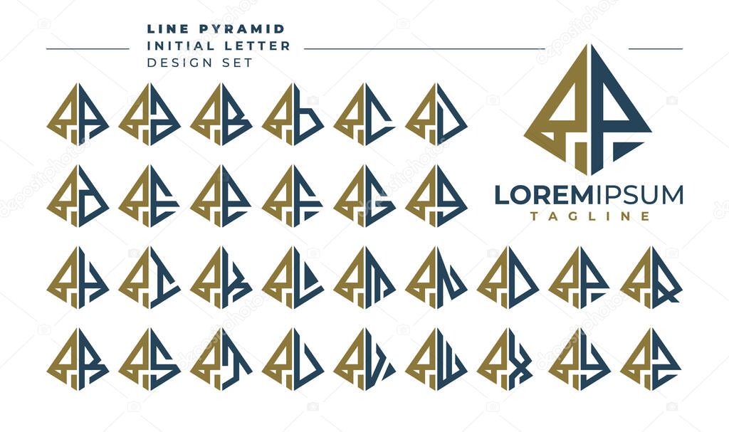 Set of geometric pyramid letter P PP logo design