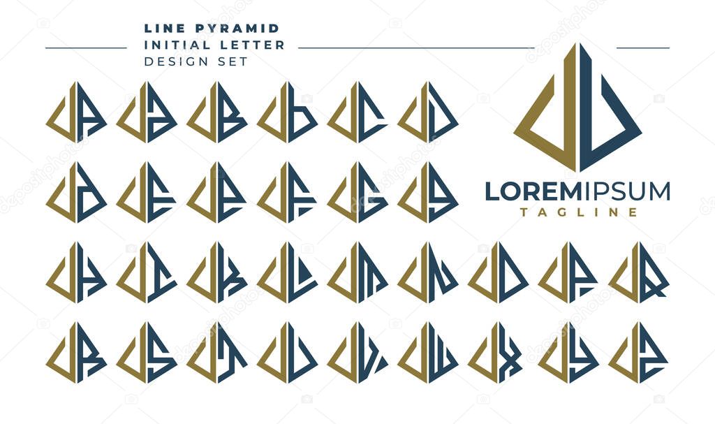 Set of geometric pyramid letter U UU logo design