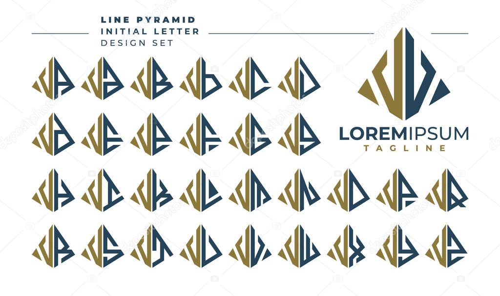 Set of geometric pyramid letter V VV logo design