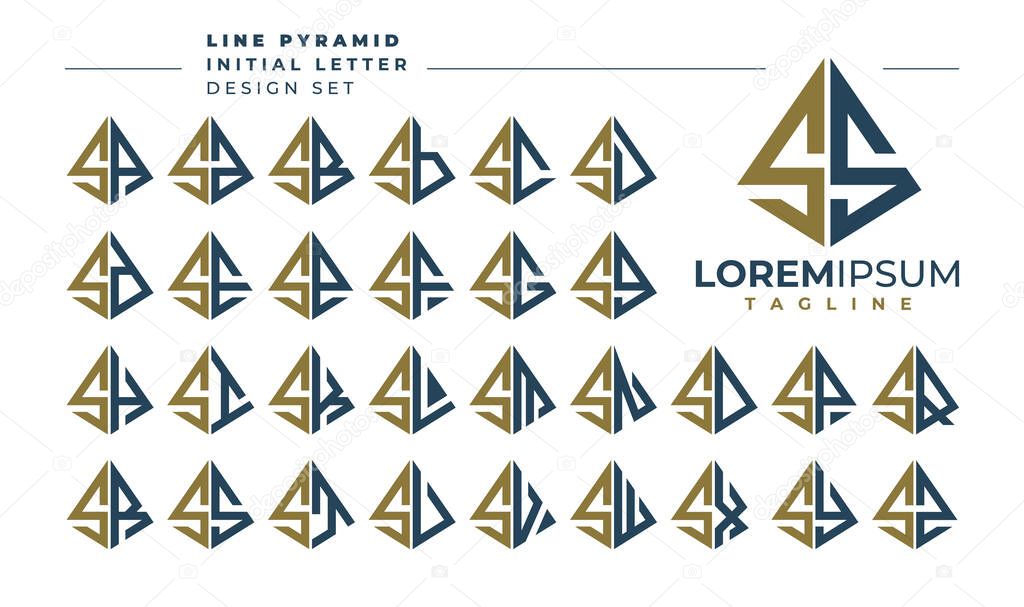 Set of geometric pyramid letter S SS logo design