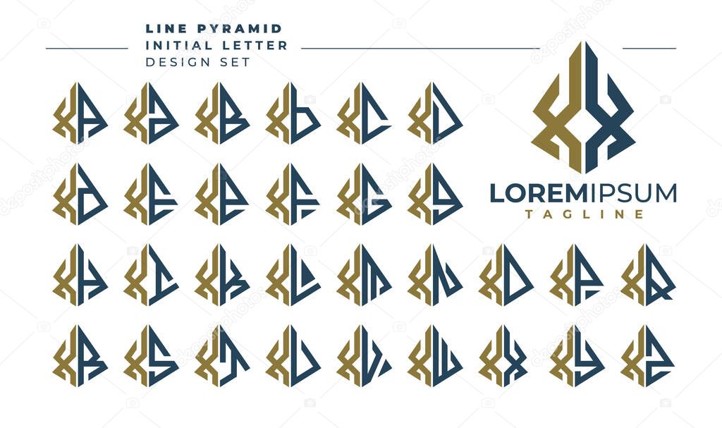 Set of geometric pyramid letter X XX logo design
