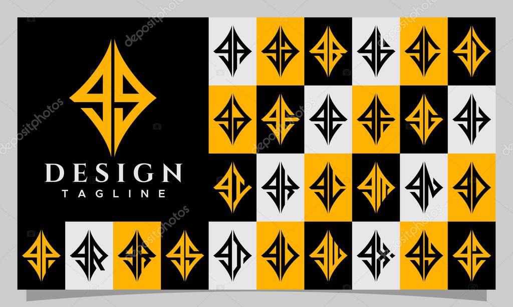 Set of sharp abstract rhombus lowercase letter G GG logo, number 9 99 design