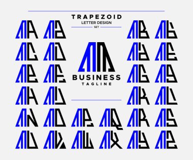 Modern satır soyut trapezoid harf M MM logo tasarımı seti