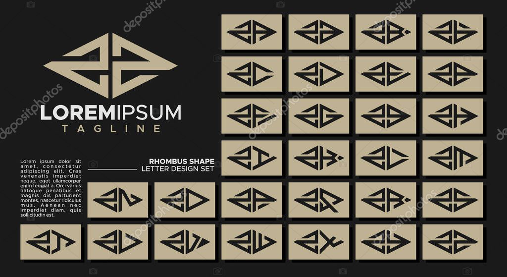 Bundle of geometric line rhombus letter Z ZZ logo design
