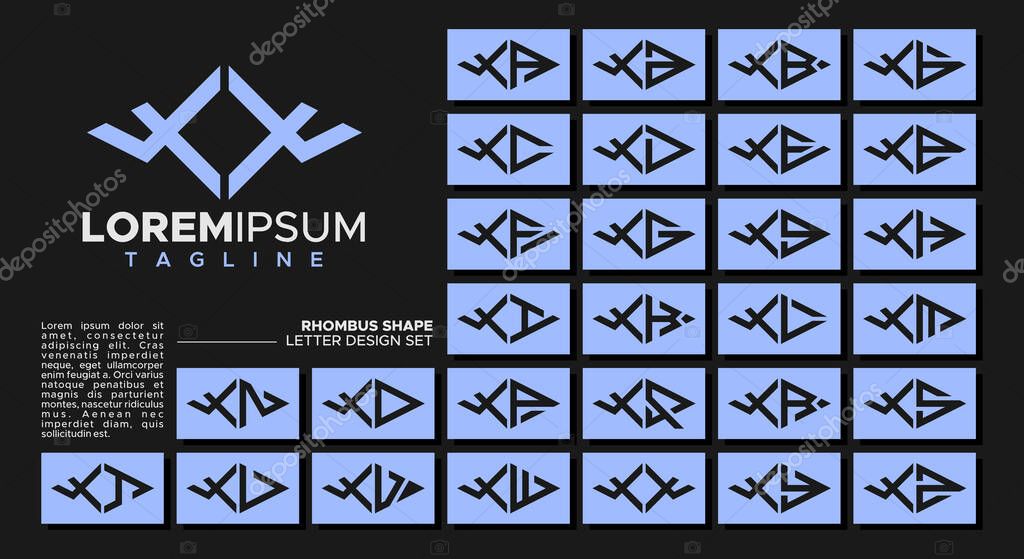 Bundle of geometric line rhombus letter X XX logo design