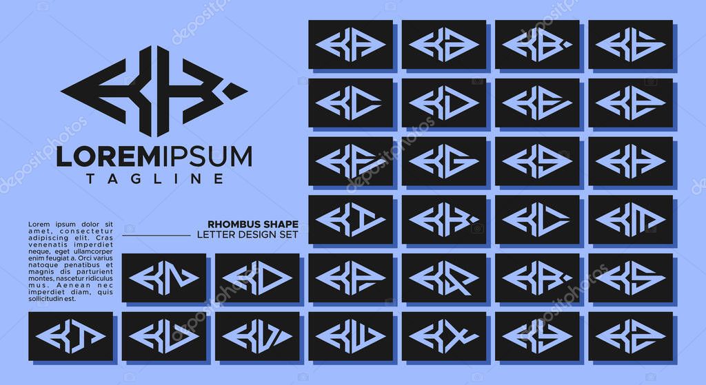 Bundle of geometric line rhombus letter K KK logo design