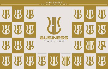 Modern satır güvenlik kalkan harfi L LL logo tasarımı seti