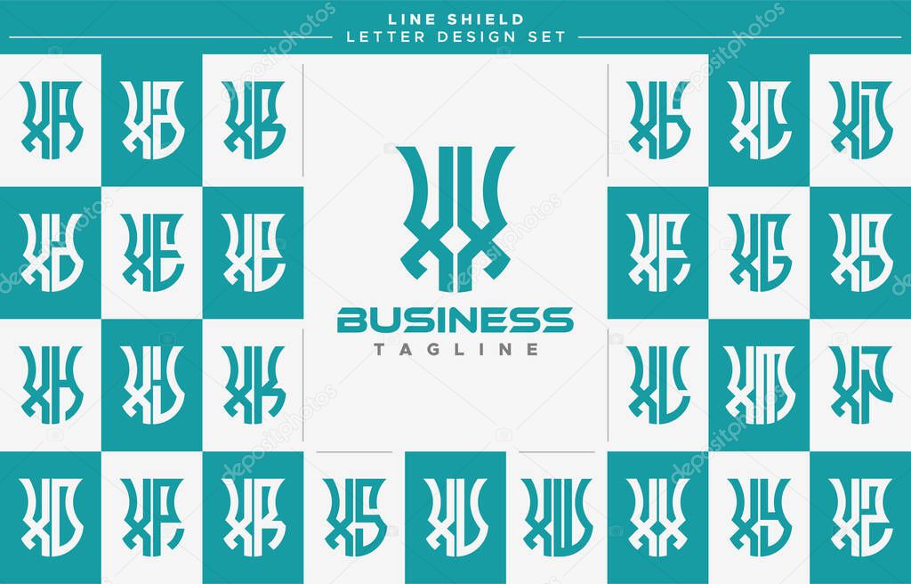 Set of geometric line security shield letter X XX logo design.