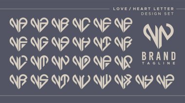 Line heart love letter N NN logo design bundle clipart