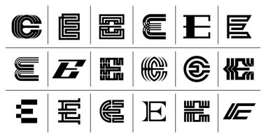 Modern soyut şekil harfi E logo dizayn seti