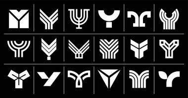Düz çizgi monogram harfi Y logo tasarımı seti