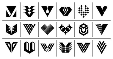 Minimalist satır V logo tasarımı seti
