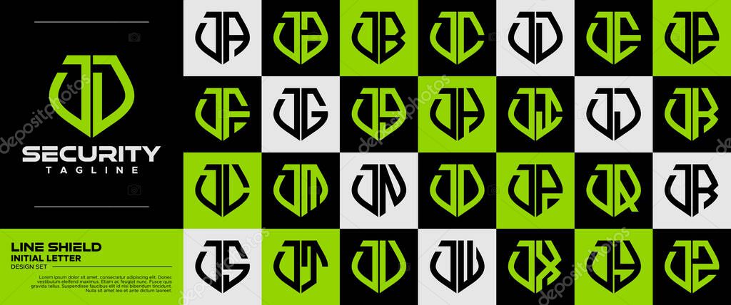 Modern flat line safety shield letter D DD logo set