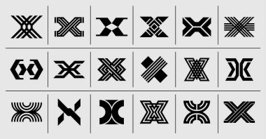 Geometrik çizgi monogram harfi X logosu seti