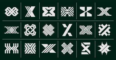 Satır geometrik soyut harf X logo markalaşma seti
