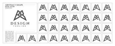 Flat line sharp abstract shape letter B BB logo stamp set clipart