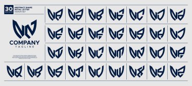 Set of line abstract shape acronym letter N NN logo design clipart