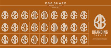 Simple line egg shape stamp letter B BB logo design set clipart