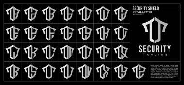 Set of technology shield letter T TT logo design clipart