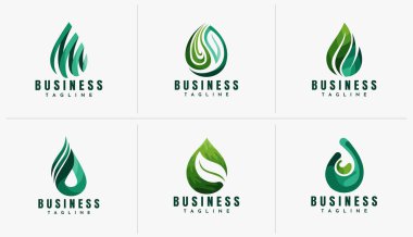 Renkli soyut su damlası yaprak logosu seti