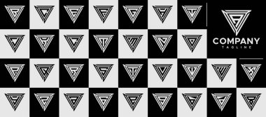 Modern teknoloji üçgeni A-Z harf logosu seti.