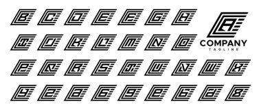 Çizgili çizgi paralel kenarlı harf A-Z logosu seti. 