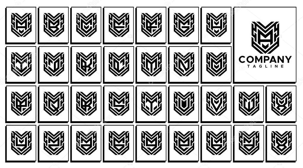 Futuristic line shield initial letter A-Z logo set