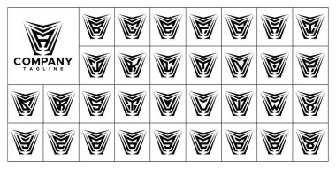 Keskin çizgi soyut monogram harfi A-Z logosu seti