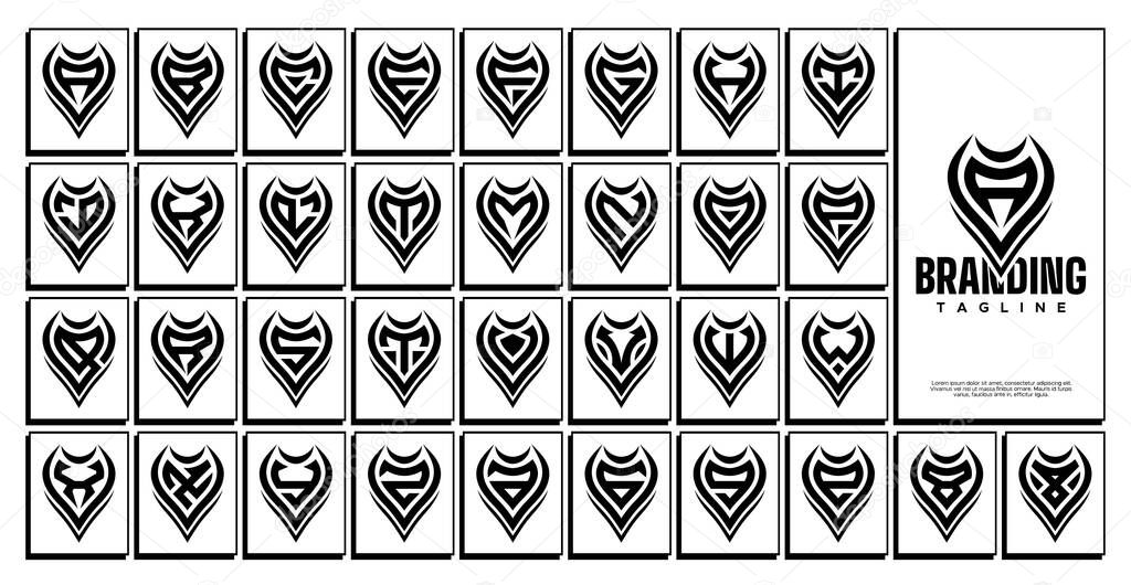 Modern security shield initial letter A-Z logo set