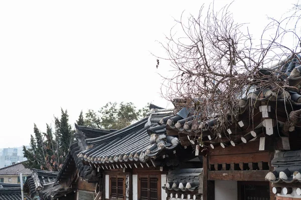 Detalle Del Edificio Bukchon Hanok Village Pueblo Tradicional Coreano Seúl — Foto de Stock