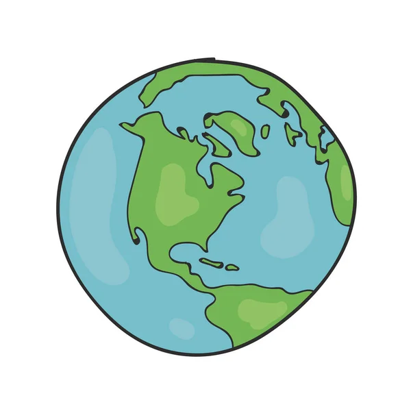 Cartoon Handzeichnung Des Globus Weltvektorillustration Auf Weißem Hintergrund — Stockvektor